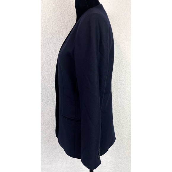 (VTG) JASON PRESCOTT • Petites Navy Blue Structured Pure Wool Blazer Jacket - Picture 4 of 13